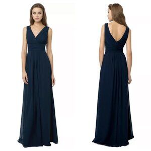 Levkoff Womens Navy Blue 768 Chiffon V-Neck A-Line Gown Bridesmaid Dress Size 16